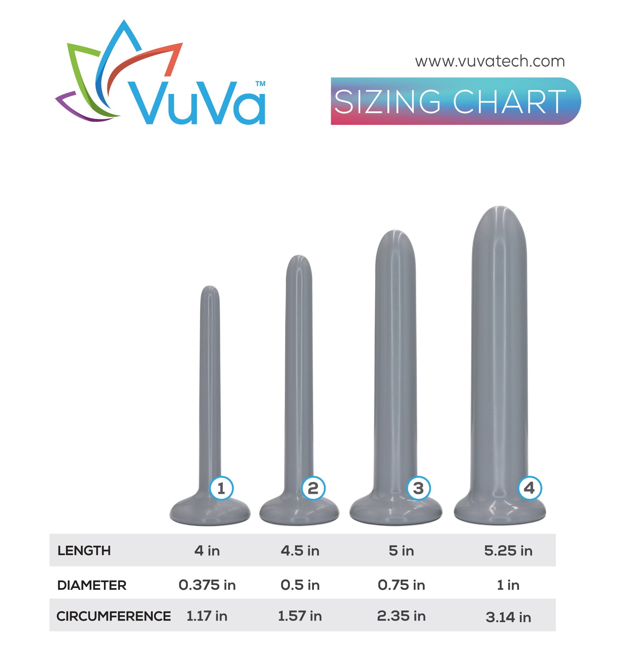 Small Unisex Smooth Rectal Set - Set of Four  Vuvatech   